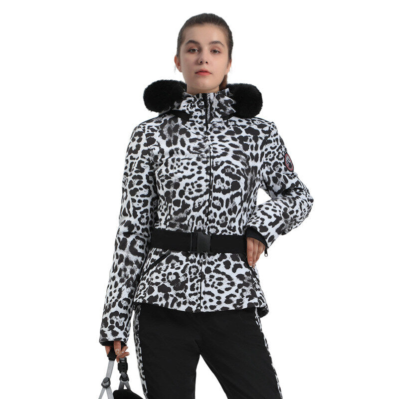 Veste de ski femme léopard ceinturée